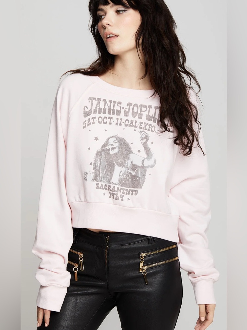 Janis Joplin 1969 Tour Cropped Sweatshirt RECYCLED KARMA Soft Pink Petal